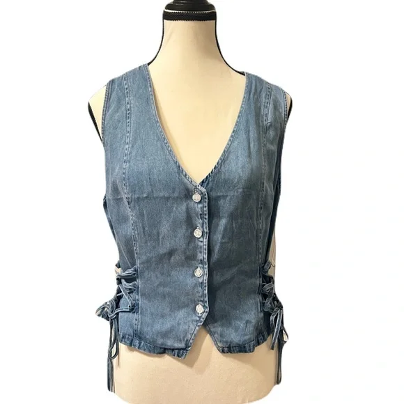 BBJ Los Angeles Denim Vest Waistcoat Blue Jean Large - Picture 1 of 6